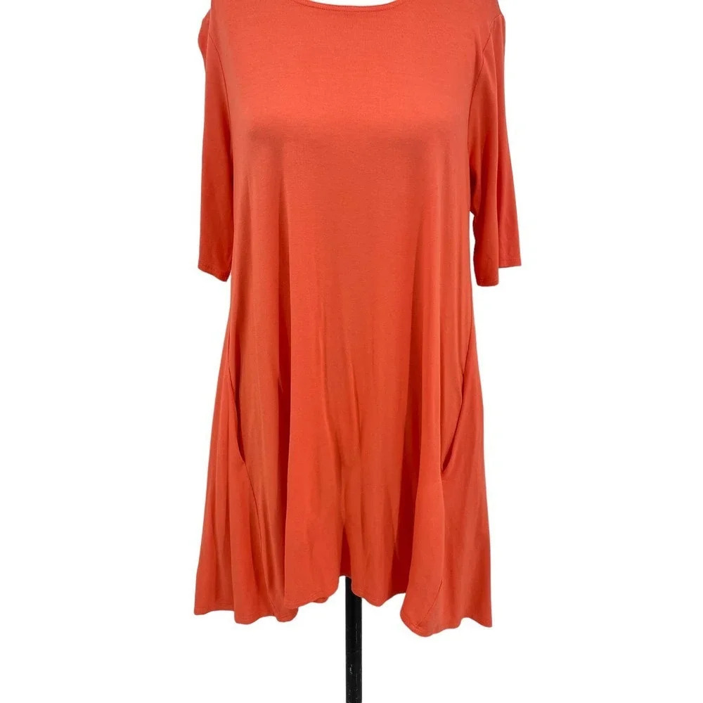 Eileen Fisher Orange Coral Short Sleeve Hi-Lo Swing Tunic Top Size Medium - Picture 4 of 10